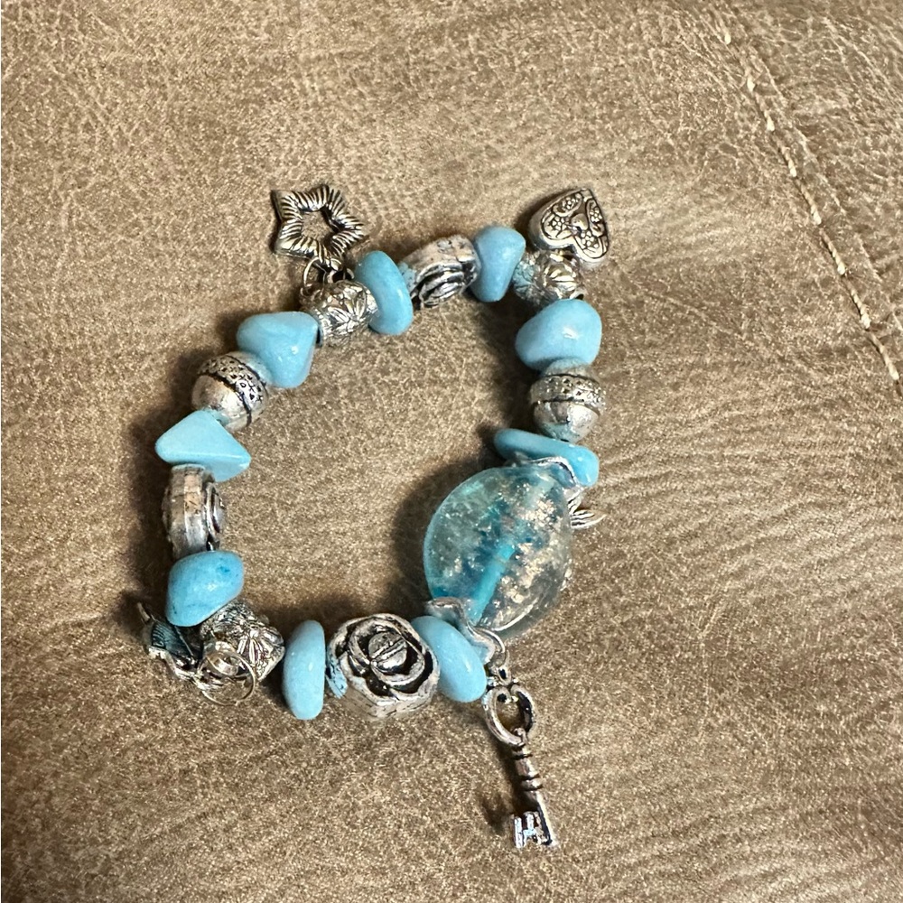 Silver and Blue Bohemian Bracelet with Charms